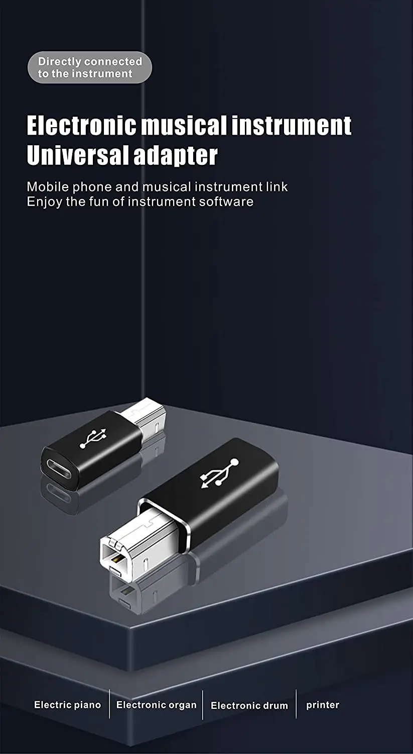 2 Chiếc USB C Nữ Đến Nam B USB Máy In Midi Adapter Tương Thích Với Máy In MIDI Eectric Đàn Piano Bộ Tổng Hợp Micro máy Tính Xách Tay
