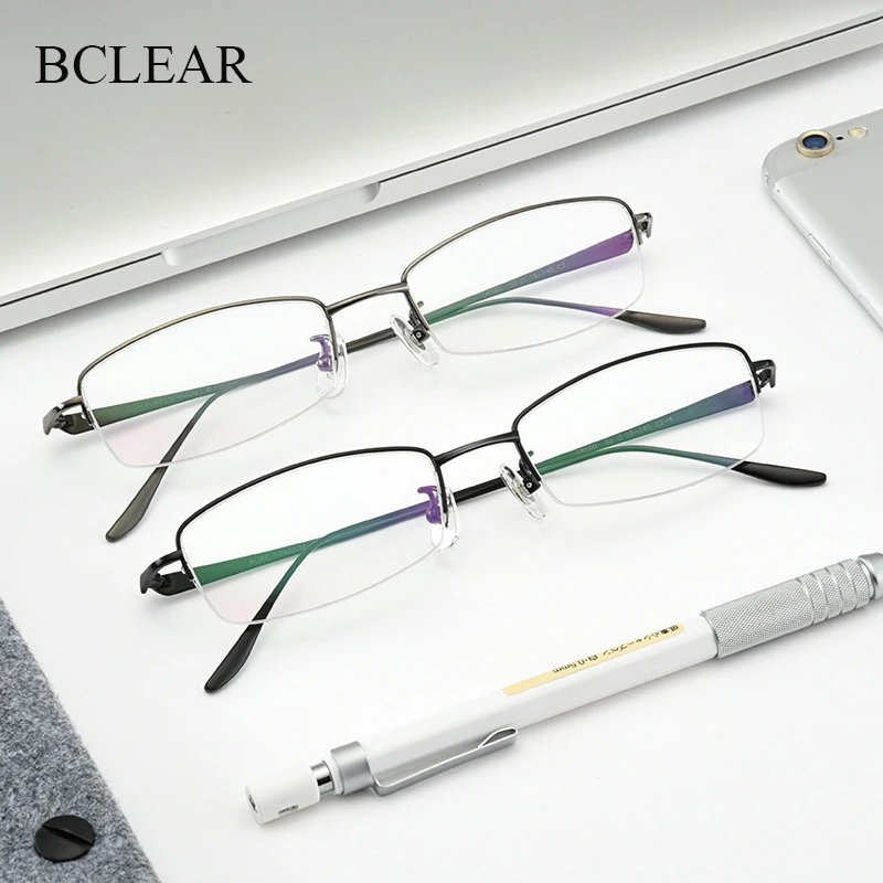 BCLEAR pur titane lunettes cadre hommes nouvelle Prescription demi Semi sans monture carré myopie optique lunettes de bonne qualité