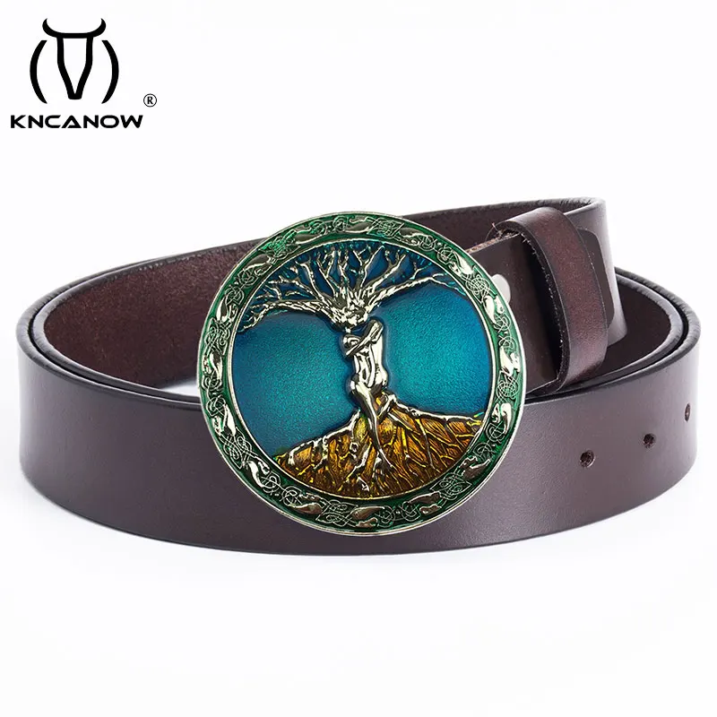 

The New Classic Retro Fashion All-Match Genuine Leather Belt Tree of Life Round Buckle Simple Wide Belts For Women Jeans Female