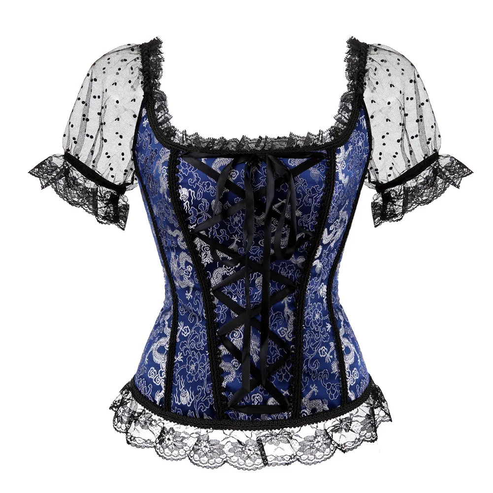 

Sexy Strapless Straps Jacquard Corselet Corsets and Bustiers Gothic Lolita Lace Up Sleeve Corset Top Vest Overbust Sexy Bustier