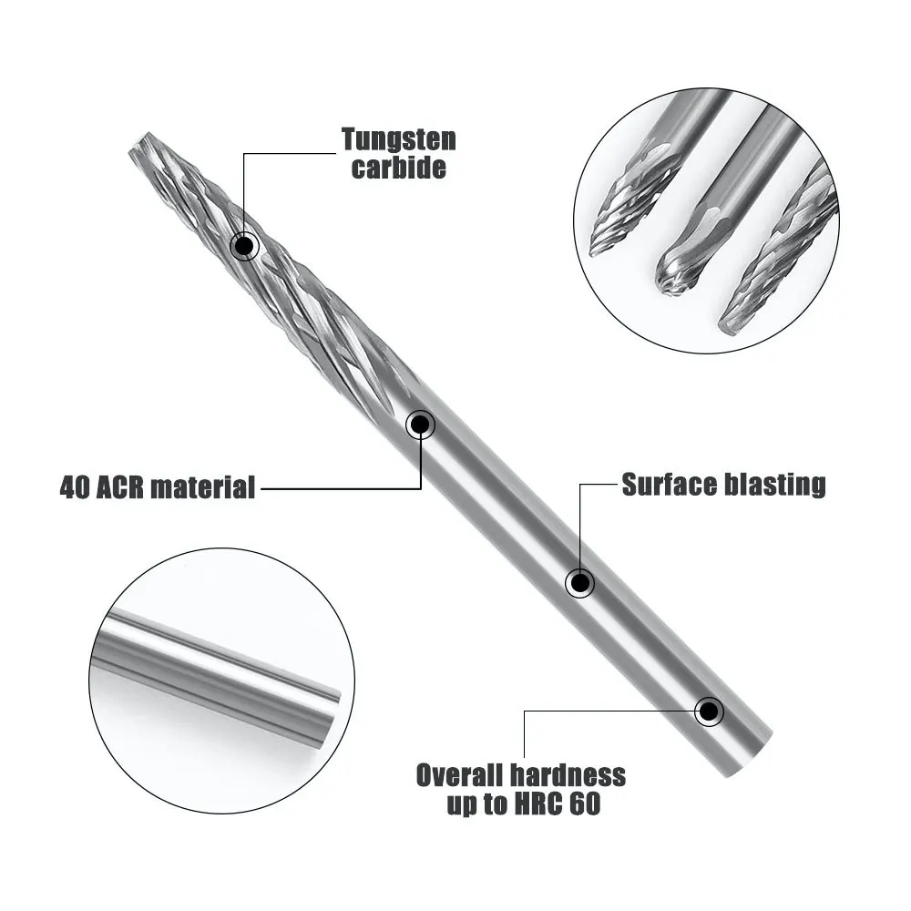 3Mm 1/8 Shank วาดคาร์ไบด์ Burs สำหรับเครื่องมือ Dremel Milling Cutter เครื่องมือโรตารี่ Burr Diamond Cut โรตารี่โลหะไม้บด