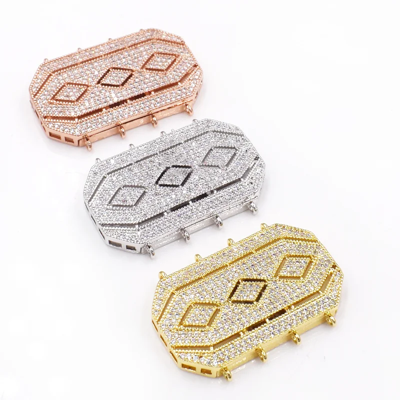 2PCS  Cubic Zircon Micro rectangle clasp 28x40mm golden plated 4strands