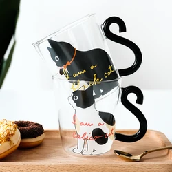 250 ml Cute Black Cat Glass Coffee Mug Set Handgrip Animal Shaped Milk Water Juice Mugs Tea Cup Japanese Style Kawaii Gift Home