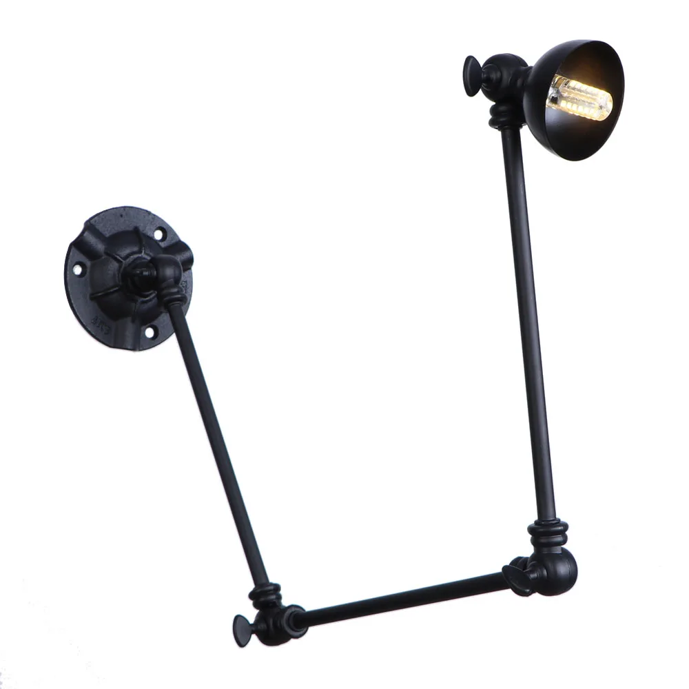Long Swing Arm Wall Light Adjustable Joint Loft Foldable Arms American Iron Black Wall Lamp Vintage Bedroom Study Reading Lamps