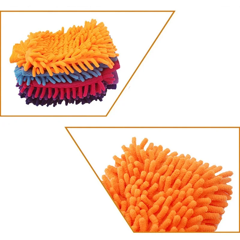 Gorąca sprzedaż 2 w 1 najdrobniejszych włókien Chenille mikrofibra rękawica do mycia samochodu Mitt miękka siatka podkład bez zarysowań do mycia