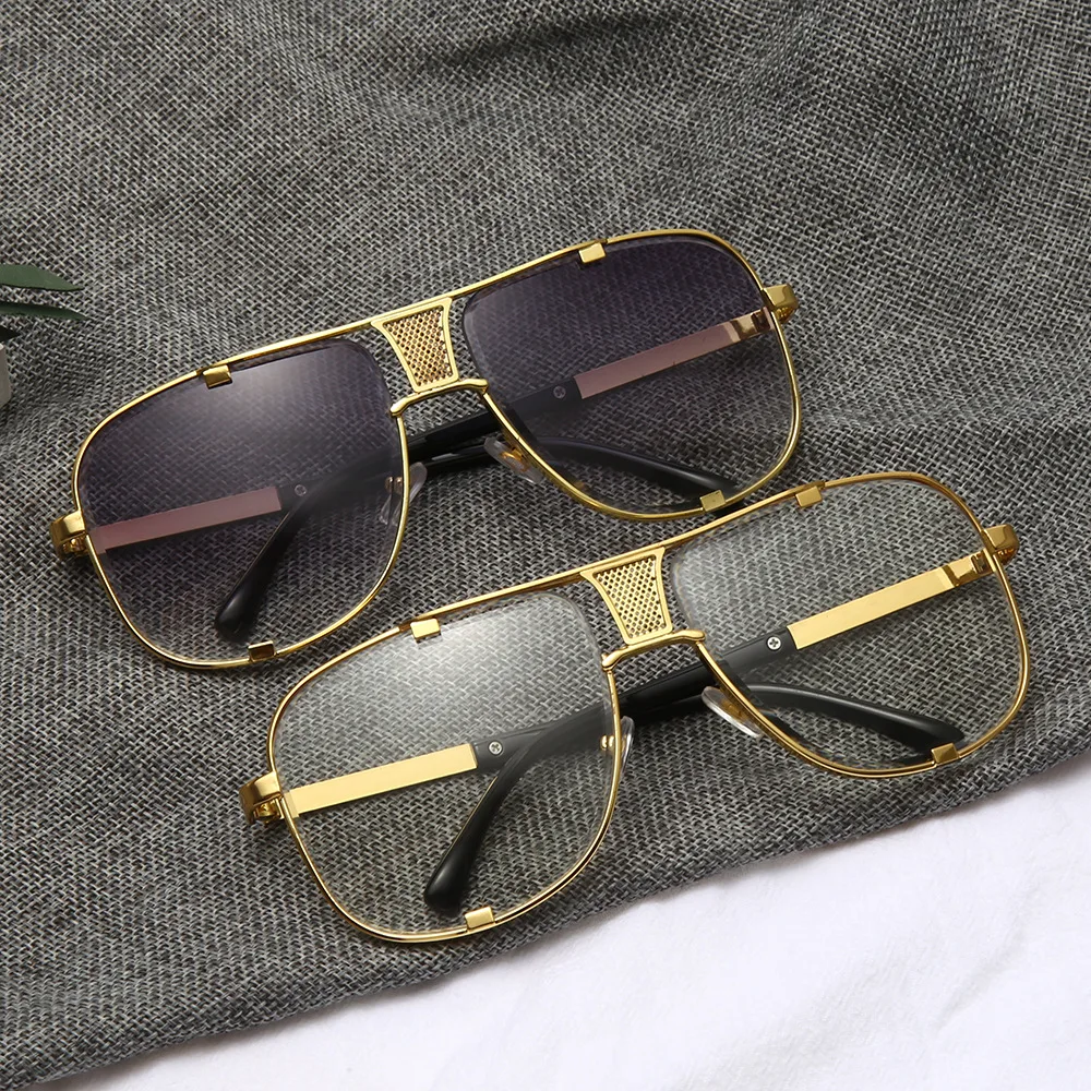 Fashion Metal gradient square frame men's sunglasses brand Design driving sunglasses Vintage sun Glasses oculos de sol