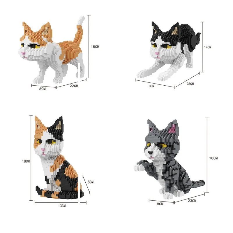 Lovely Pets Animals Nanobricks Cat Micro Diamond Block Kitten Assemble Model Building Bricks Educational Toys For Kids Gifts