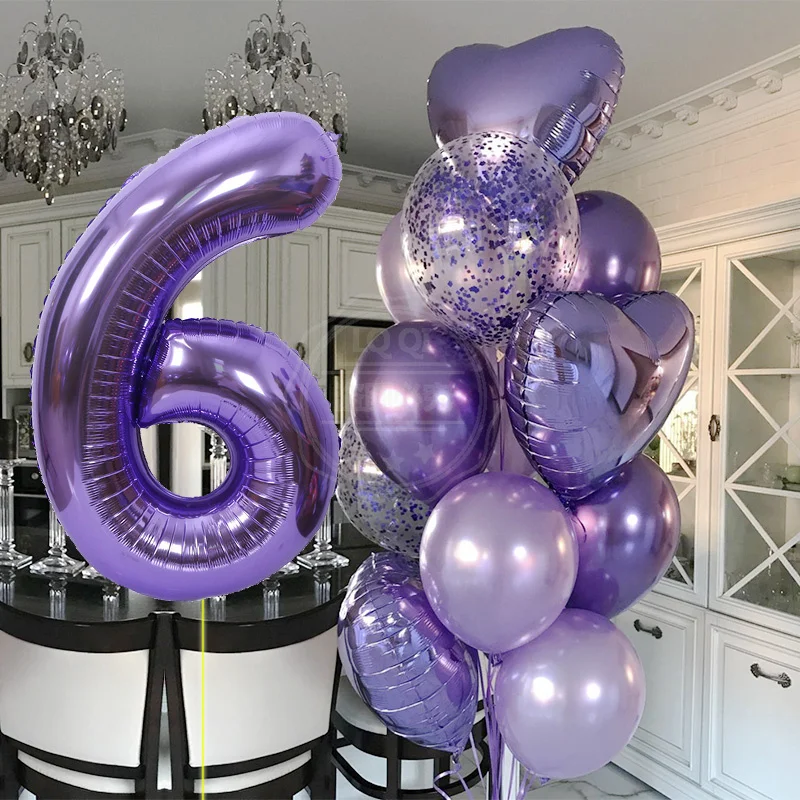 12pcs boy Girl Birthday Balloons 40inch Purple Number baloon 3rd Birthday Party Decoration Kids anniversaire 9/1/3 years old