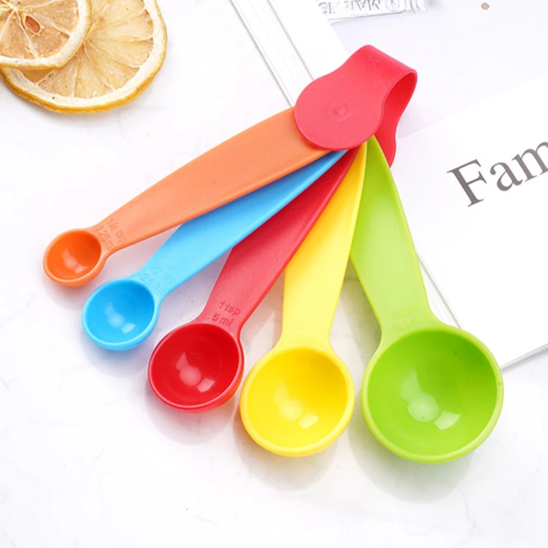 5Pcs/set Mini Measuring Spoon Set Stackable Plastic Baking Measuring Tool Colorful Spoon Measuring Set Tools For Baking Coffee