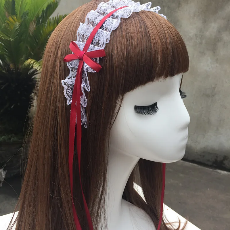 2021 Japanse Lolita Hoofdtooi Oren Op Het Hoofd Hoofdband Lolita Meid Kant Boog Lint Anime Cosplay Haar Accessoires