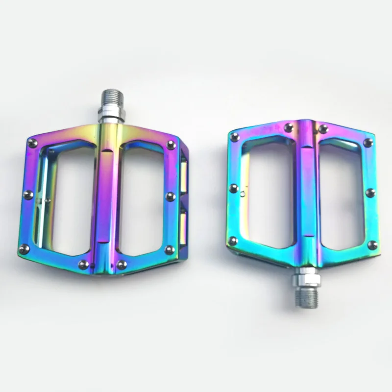 Bicycle Pedal Aluminum Alloy Foot Pedal 2-Bearing Bike Pedal Rainbow Colorful Electroplating Pedals