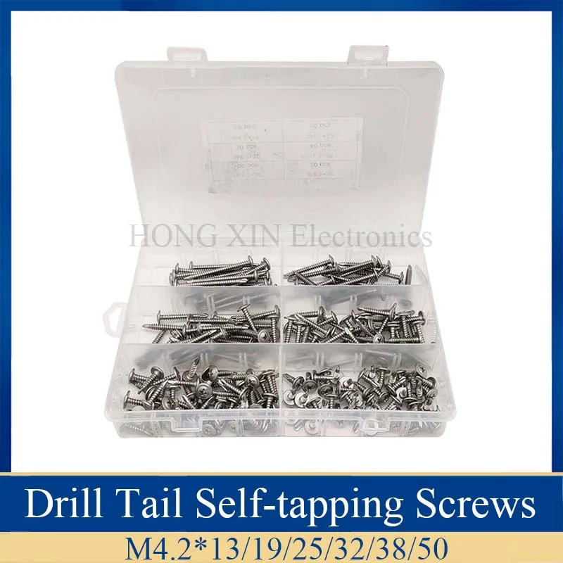 

210pcs/Set M4.2*13 19 25 32 38 50 Drill Tail Self-tapping Screws Round Head Phillips Self Drilling Screw Self Tapping Screw