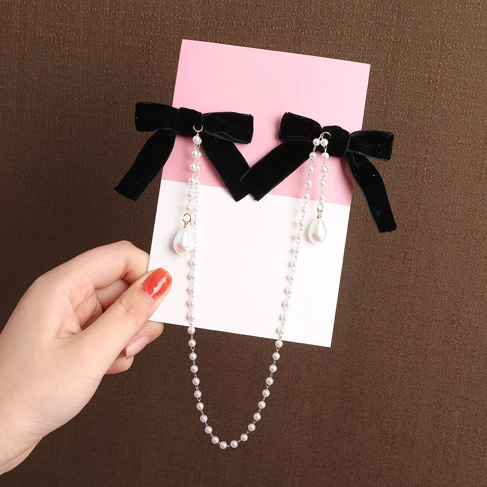 AWAYTR Tassel Elegant Vintage Bow Pearl Chain Hairpins Sweet Hair Decorate Headband Hair Clips For Fashion Hair Accessories