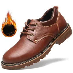 Cuir véritable hommes chaussures décontractées hiver Plus velours chaussures homme marron homme bottes pour hommes chaussures de créateur formelle Oxford