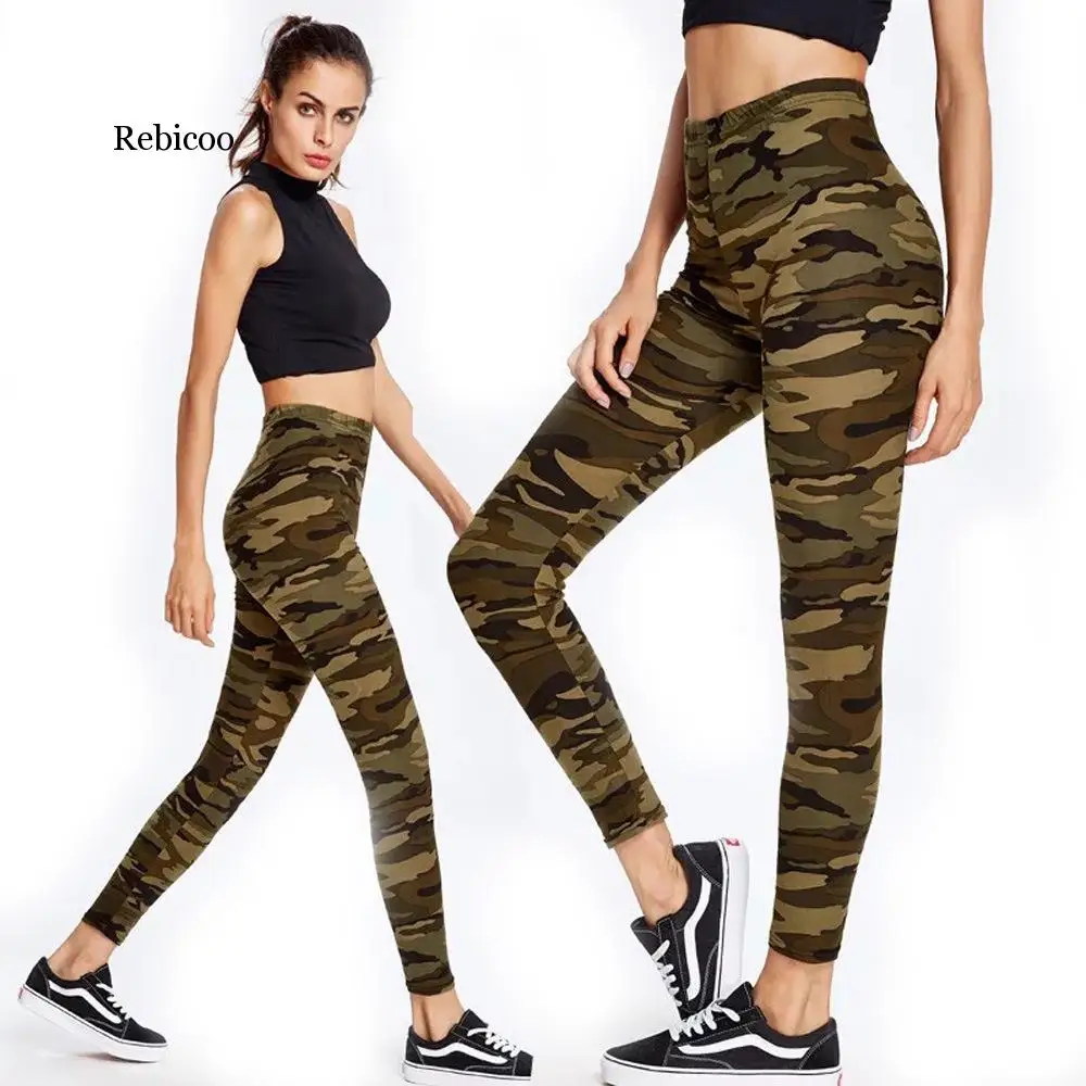 Celana Ketat Wanita Pinggang Tinggi Elastis Celana Legging Olahraga Camo Jegging Fitness Leging Femme Pakaian Olahraga Leging Mujer