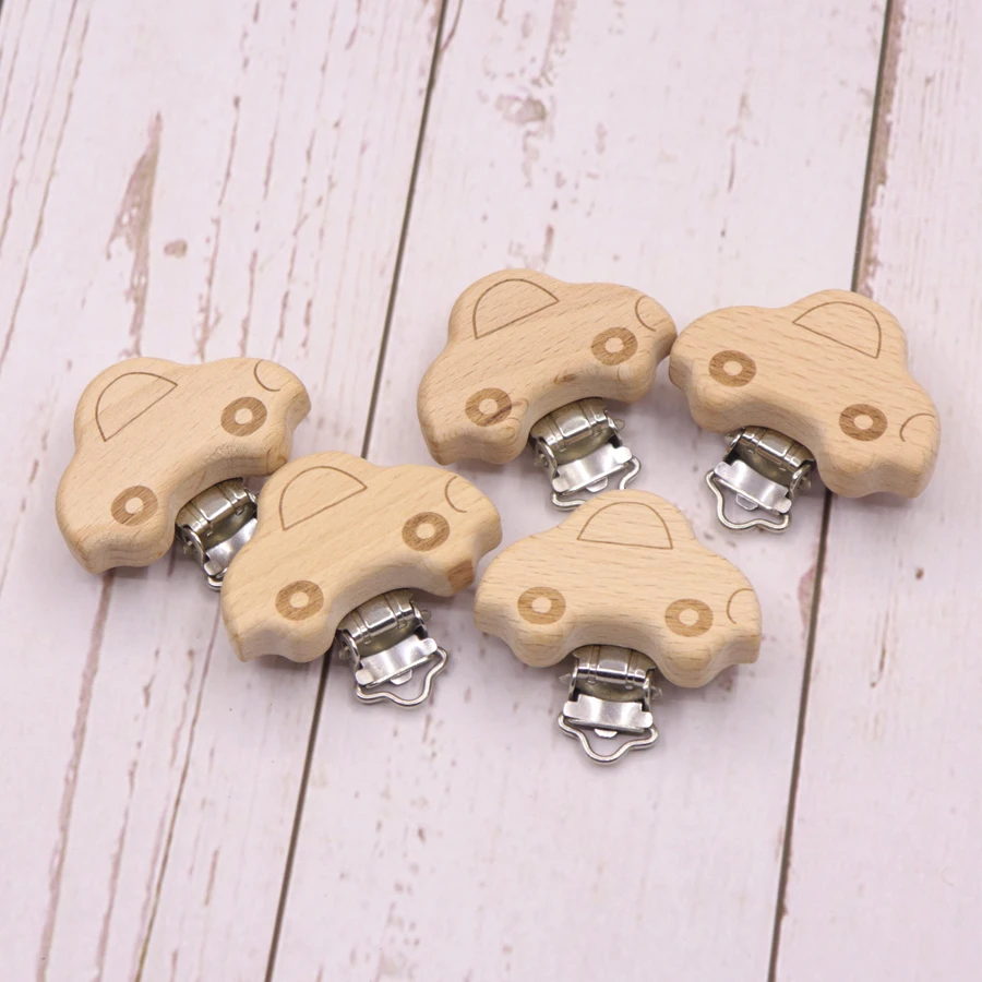 Metal Wooden Pacifier Clips Baby Teething Pacifier chain Solid Color Baby Teether Cute Infant Soother Clasps Holders Accessories