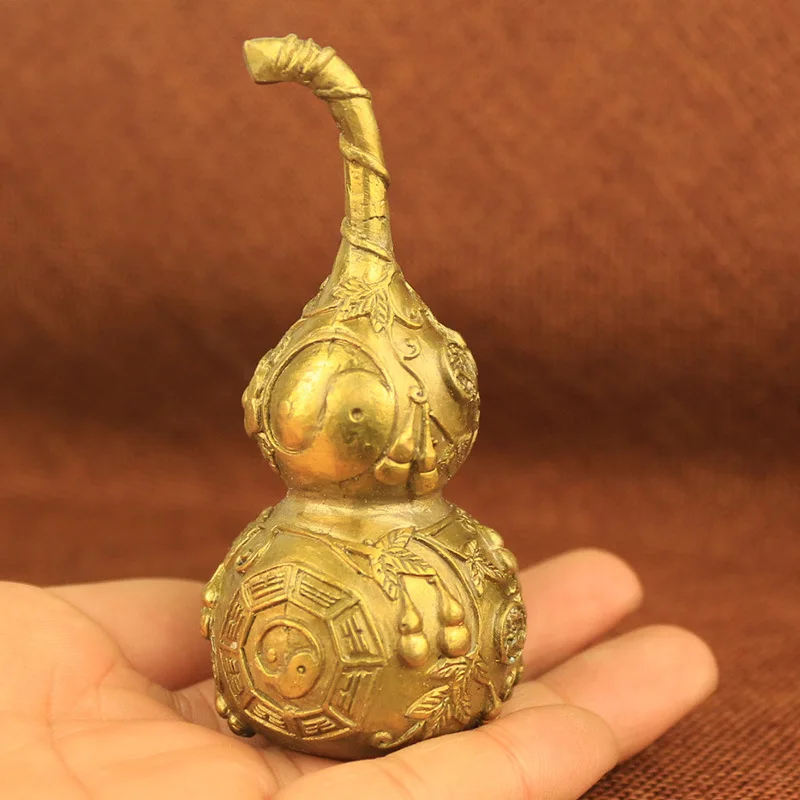 Brass Feng Shui Good Luck Gourd  Wu Lou Hu Lu Chinese Handwriting Symbol Statue Charm of Prosperity Harmony Home Decoration Gift