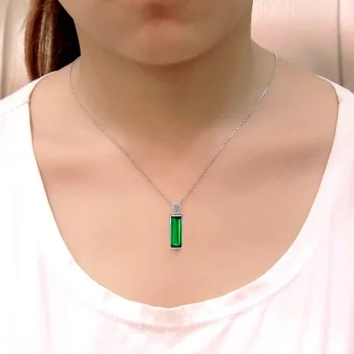 HOYON Silver Color 925 Emerald Pendant Necklace For Women Wedding Jewelry Green Gemstone Bizuteria Jade Bijoux free shipping