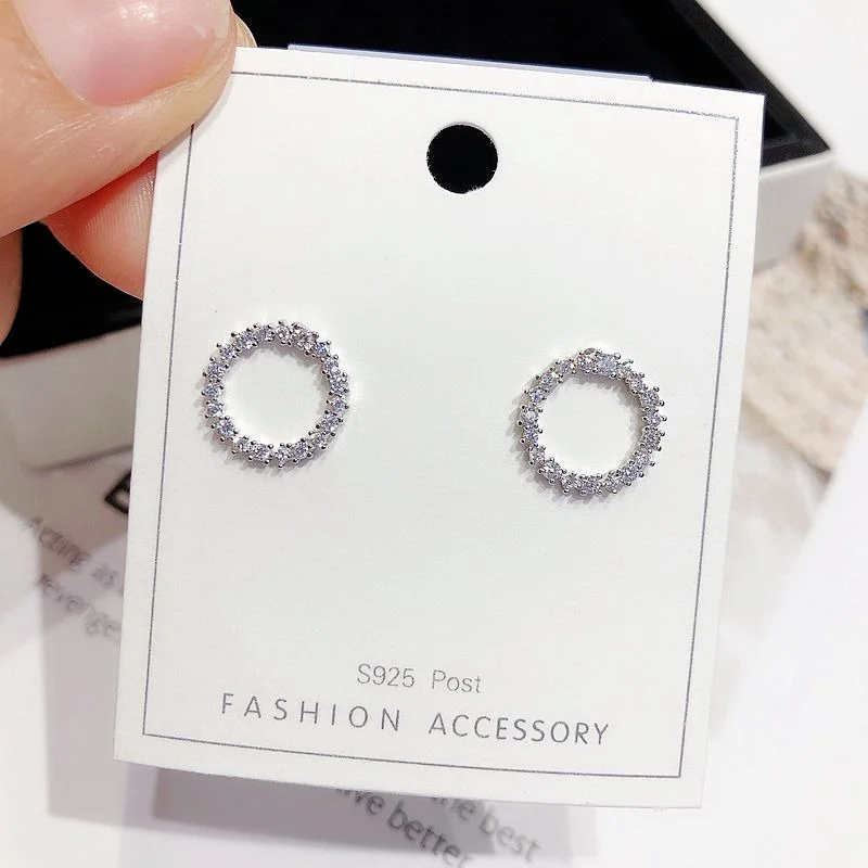 Delicate Simple Design Cubic Zirconia Paved Round Stud Earrings Rose Gold Color CZ Crystal Women Earrings