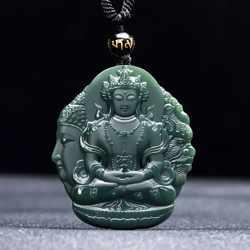 Jade Pendant between Hetian Jade and Xinjiang Green Jade Buddha Magic Jade Pendant Men’s and Women’s Jade Necklace Jade Jade Pen