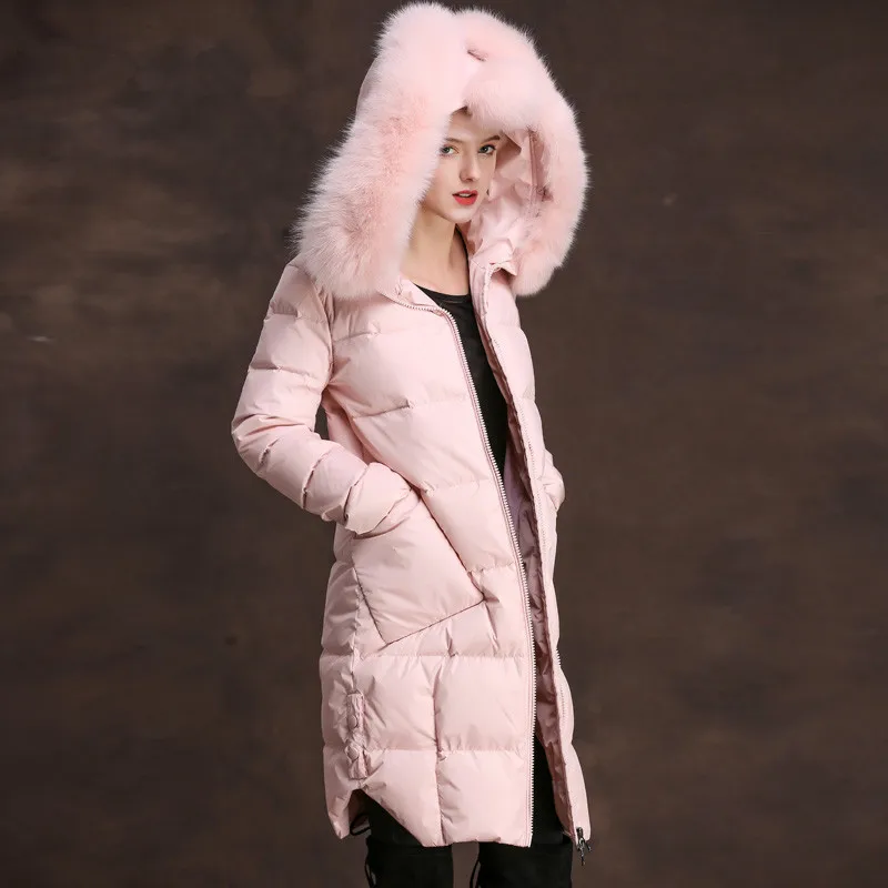 

Women Long Down Jacket Warm Winter Coat Female Jackets Large Real Fox Fur Colllar Parka jaqueta feminina inverno 83298