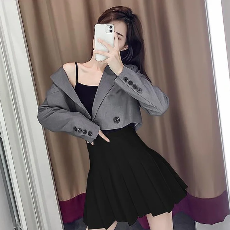 Blazers Women 3 Colors Cropped Outwear Casual Fashion Korean Style Spring Design Female All-match Chic Solid Button Popular Ins