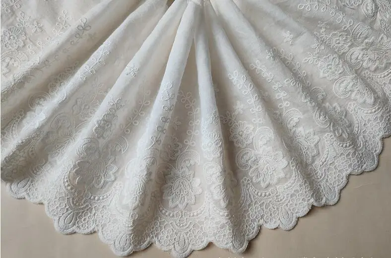 1 Yard Super Wide Off White Cotton100% Cloth Embroidered Lace Trim DIY Accessories Lace Fabric Width 22cm