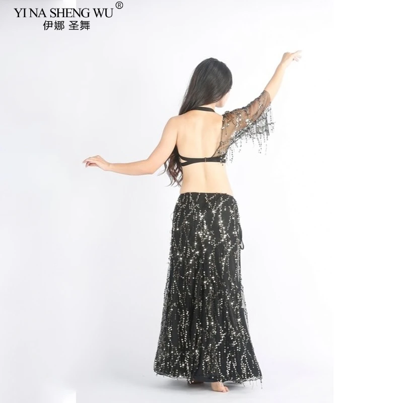 2ピース登るスパンコールタッセルベリーダンスのパフォーマンス衣装セクシーなトップスプリットスカート練習衣装ステージ性能もショーの服
