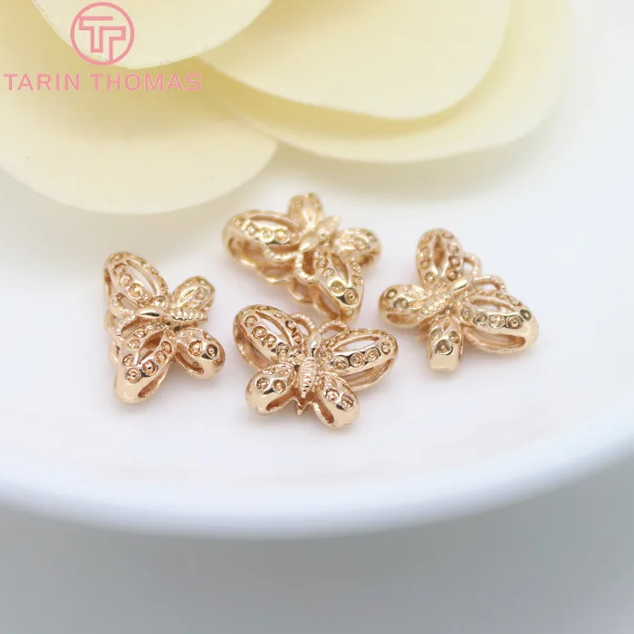 (810)6PCS 12x8.5MM 24K Champagne Gold Color Plated Brass Butterfly Spacer Beads Bracelet Beads High Quality Jewelry Accessories