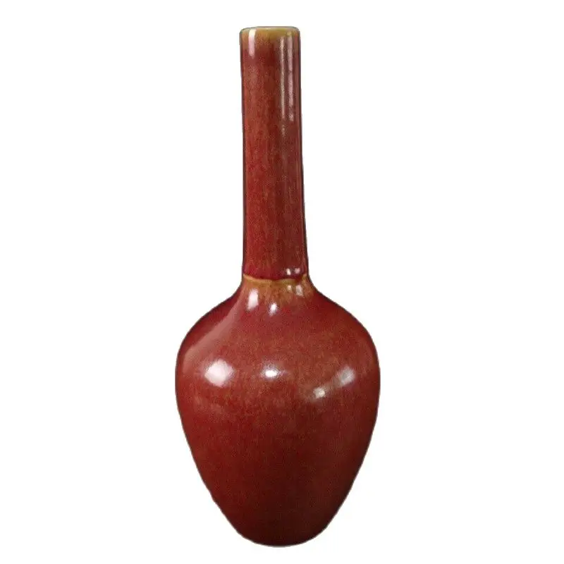 Chinese Old Porcelain Kiln Change, Red Glazed Long-Necked Vase