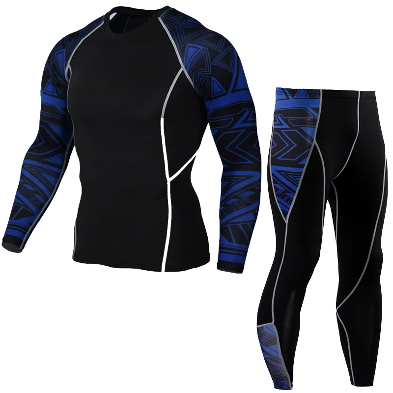 Men Thermal underwear winter long johns 2 piece Sports suit Men\'s Compression leggings Quick dry t-shirt long sleeve jogging set