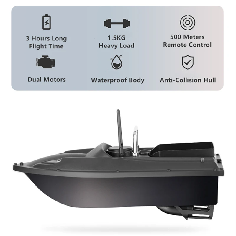 One-Key Cruise 500M Remote Control Fishing Bait Boat 1.5KG Load Hopper With LED Night Light RC Bait Boat