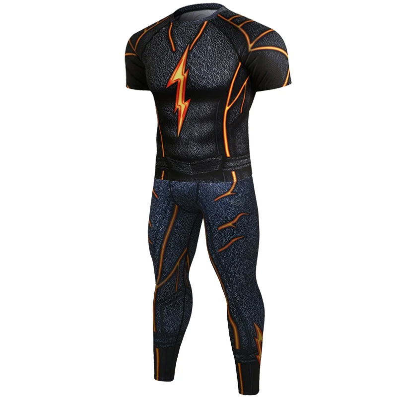 2Pcs / Set Men\'s Tracksuit  Suit Gym Fitness Compression Clothing Running Jogging Sport Wear Exercise Workout Tights