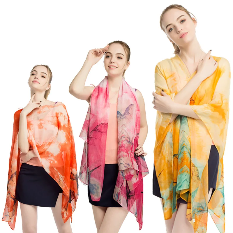 Chiffon Summer Shawls for Women Sun Protection Poncho Scarves Multi-functional Bikini Beach Cover Floral Fashion