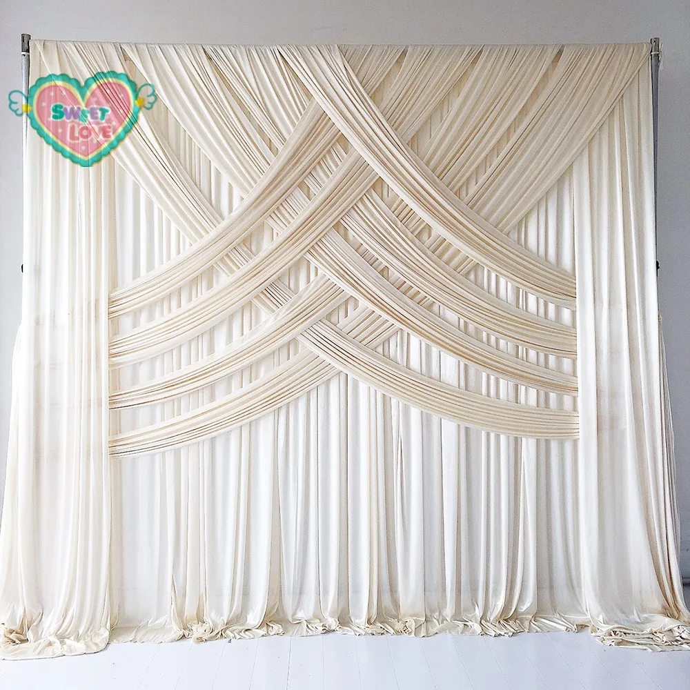 

2021 December New Arrival 3m H x3m W 1 Piece Hot Sale Cream Cross Drapes Ice Silk Curtain Wedding Backdrop