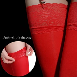 80D Soft Velvet Leg Warmers Women Sexy Lace Top Thigh High Stockings Silicone Non-slip Medias De Mujer Party Cosplay Lingerie