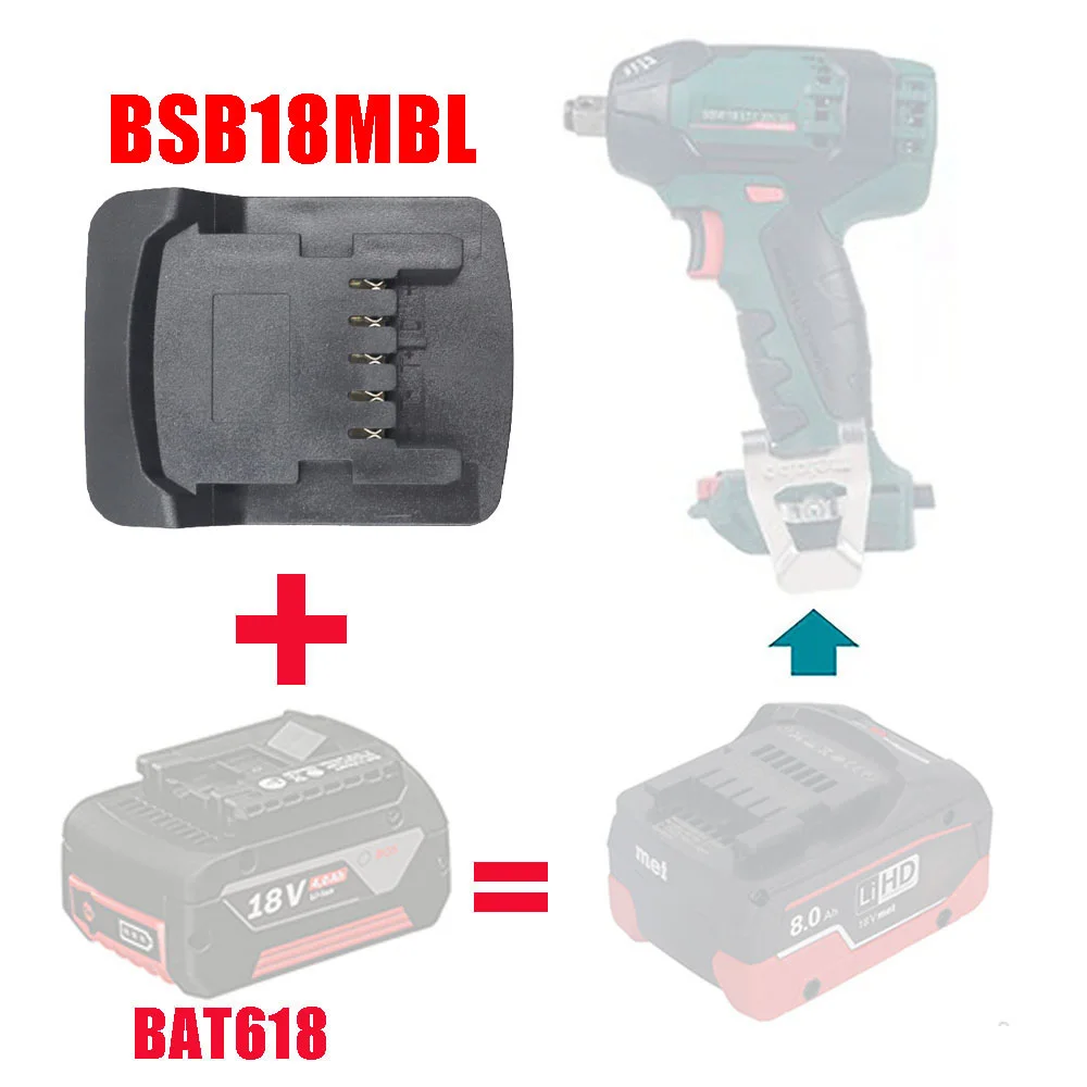 BSB18MBL Adapter Converter Can Use Bosch 18V Li-ion Battery on Metabo 18V Lithium Tool for Metabo for Bosch 18V