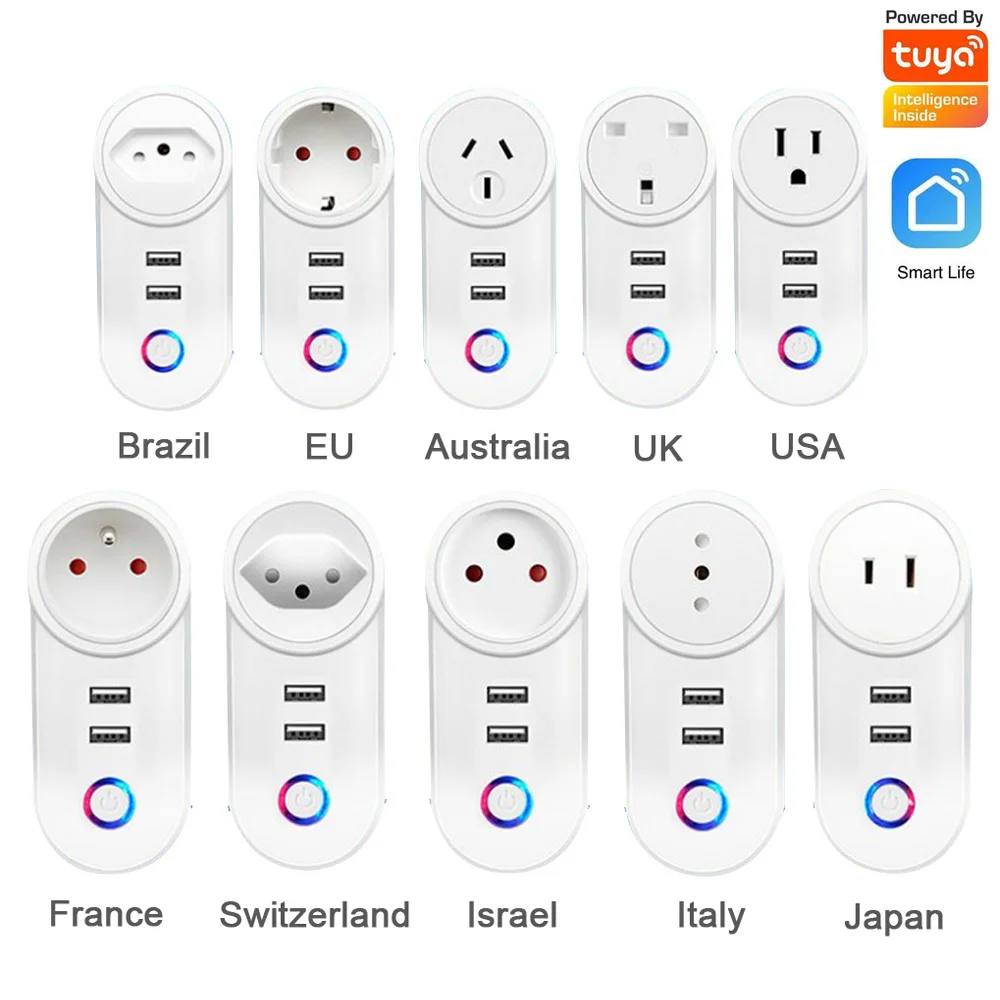 

1Pcs Tuya Smart Life App 100-240VAC Wireless 2.4G WiFi Socket General Power Energy Saving With 2A USB Port Eu Type Alexa Google