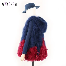 New Turkey feather waistcoat with hat and big swing, medium and long fur coat can be customized