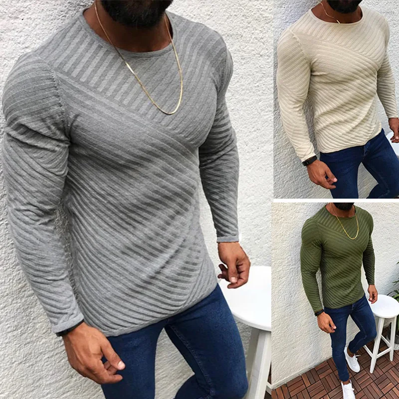 Mannen Truien 2021 Nieuwe Herfst Winter Slim Fit Lange Mouw Ronde Hals Trui Trui Mannen Mode Effen Kleur Trui Mannen tops