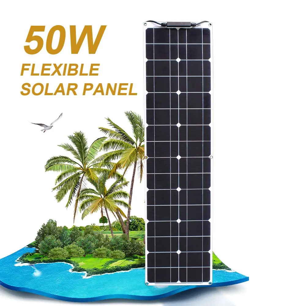 50 Watt Flexible Solar Panel 150w 200w Waterproof Narrow Monocrystalline Solar Panels 12v 24v for Camping/Car/Generator