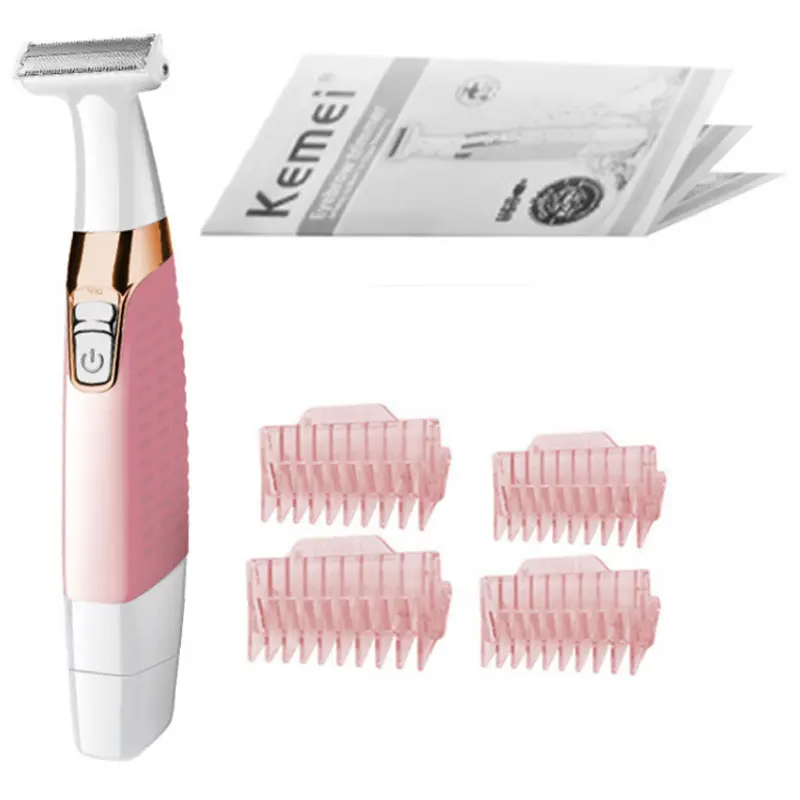ماكينة حلاقة نسائية كهربائية قابلة للغسل وقابلة لإعادة الشحن من Kemei، ماكينة تشذيب شعر الوجه للسيدات والساق لكامل الجسم، ماكينة تشذيب بيكيني غير مؤلمة