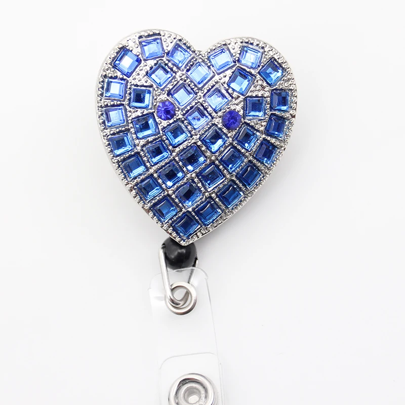 

Rhinestone Crystal Retractable Blue Heart ID Badge Holder For Nurse