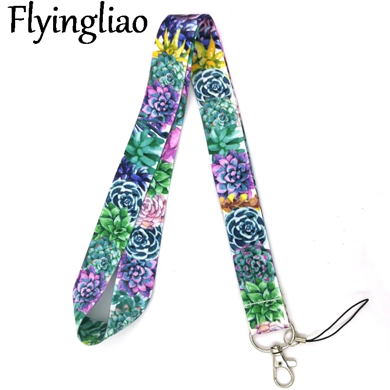 Succulent Plant Lanyard Keys Phone Holder Funny Neck Strap With Keyring ID Card DIY Animal webbings ribbons Hang Rope Gift