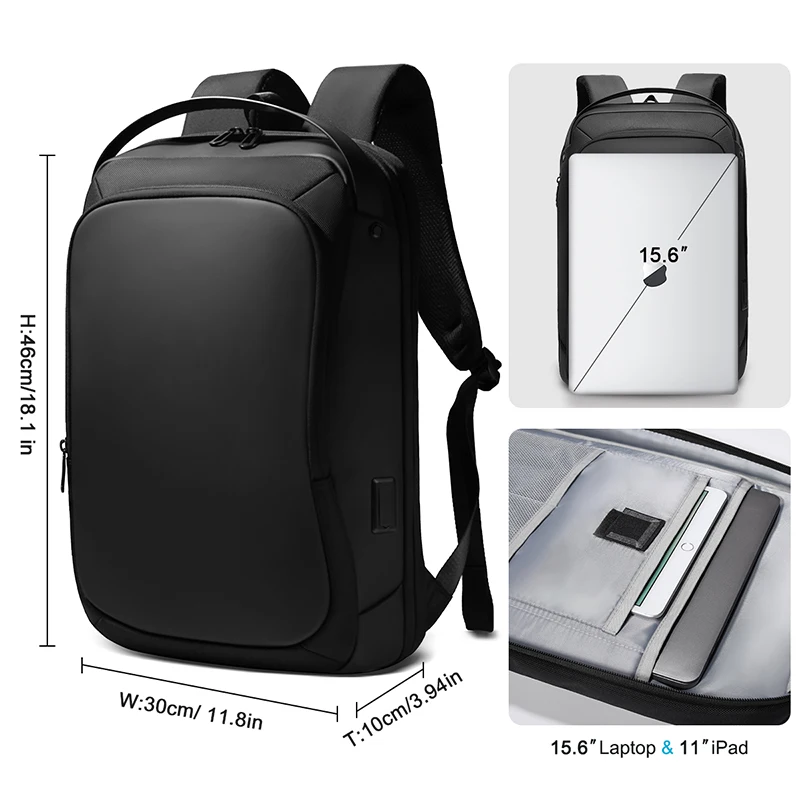 Heroic Knight Men Business Backpack 15.6 inch Laptop Bag Anti Theft Travel Waterproof USB Charging School Leisure Backpack