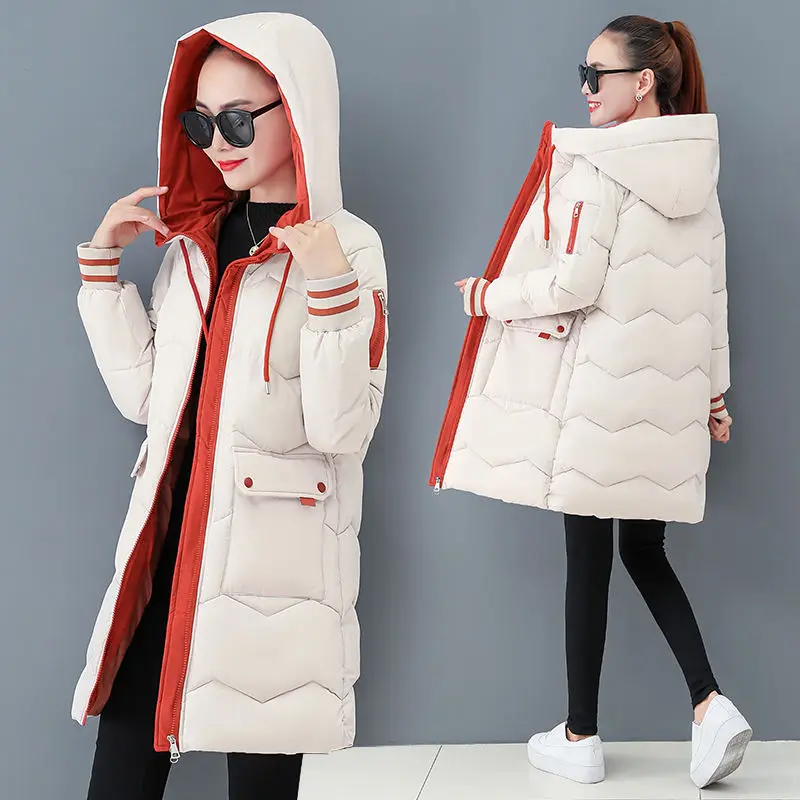 

Women's Loose and Thick Mid-length Warm Quilted Jacket Women's Winter Hooded Jacket Korean for Women Winter Clothes Coat Women