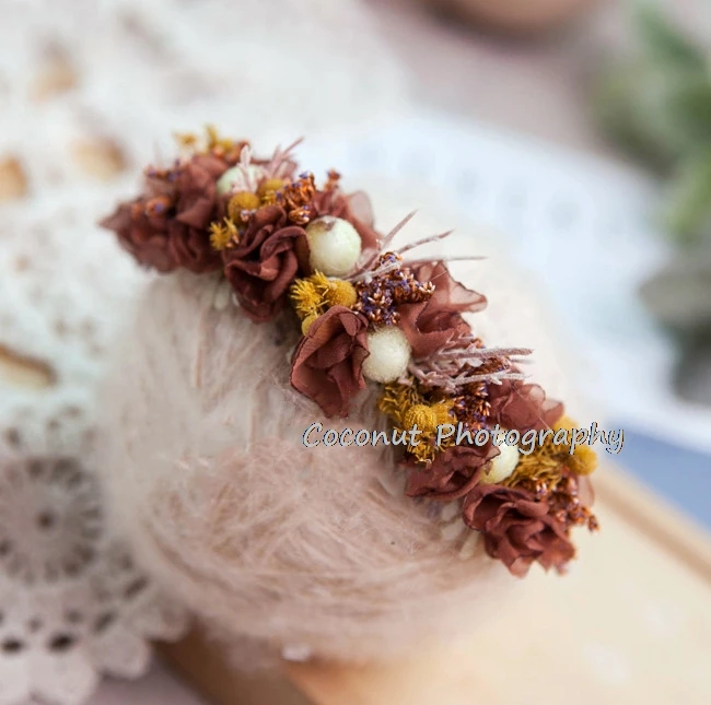 Coconut Newborn Photography Props Baby Headband Full Moon Baby Photo Headdress Handmade Hairband Flower Headband image 4