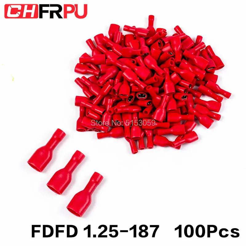 100PCS 4.8mm 22-16AWG FDFD/FDD/MDD1.25-187 Female male Insulated Electrical Crimp Terminal for 0.5-1.5mm2 Cable Wire Connector