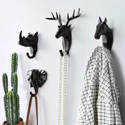 Animal Head Resin Key Hook Decor Holder Clothing Deer Elephant Unicorn Rhinoceros Racks Hook Coat Bag Hanger Cap Decor Home Wall