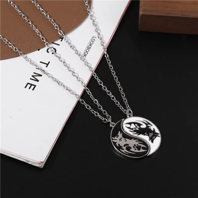 2 قطعة أبيض وأسود سبائك الزنك يين يانغ الذئب قلادة حديدية قلادة النساء الرجال زوجين الأصدقاء قلادة مجوهرات اكسسوارات 2025 #3